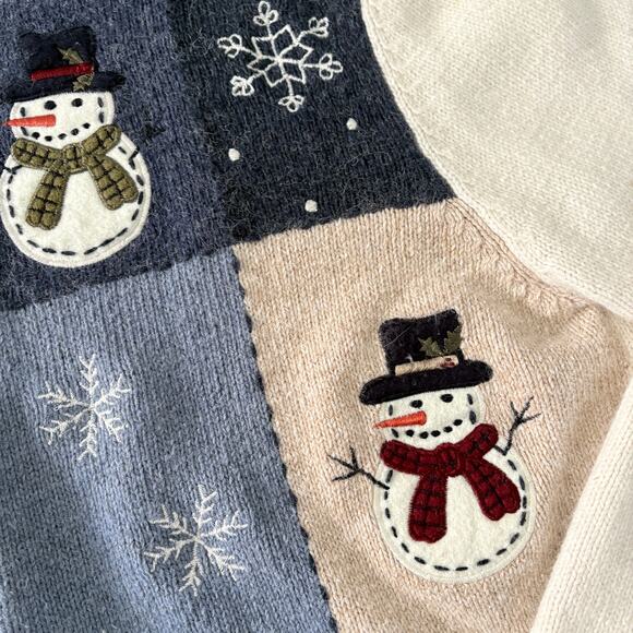 Croft & Barrow Snowman Cardigan L Patchwork Embroidered Grannycore Holiday - Picture 3 of 9